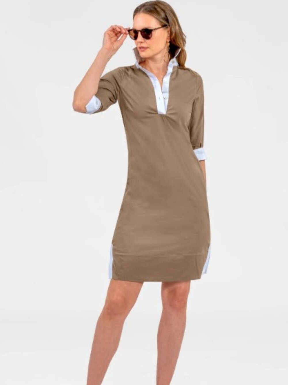Gretchen Scott Shirt Tail Dress-Khaki